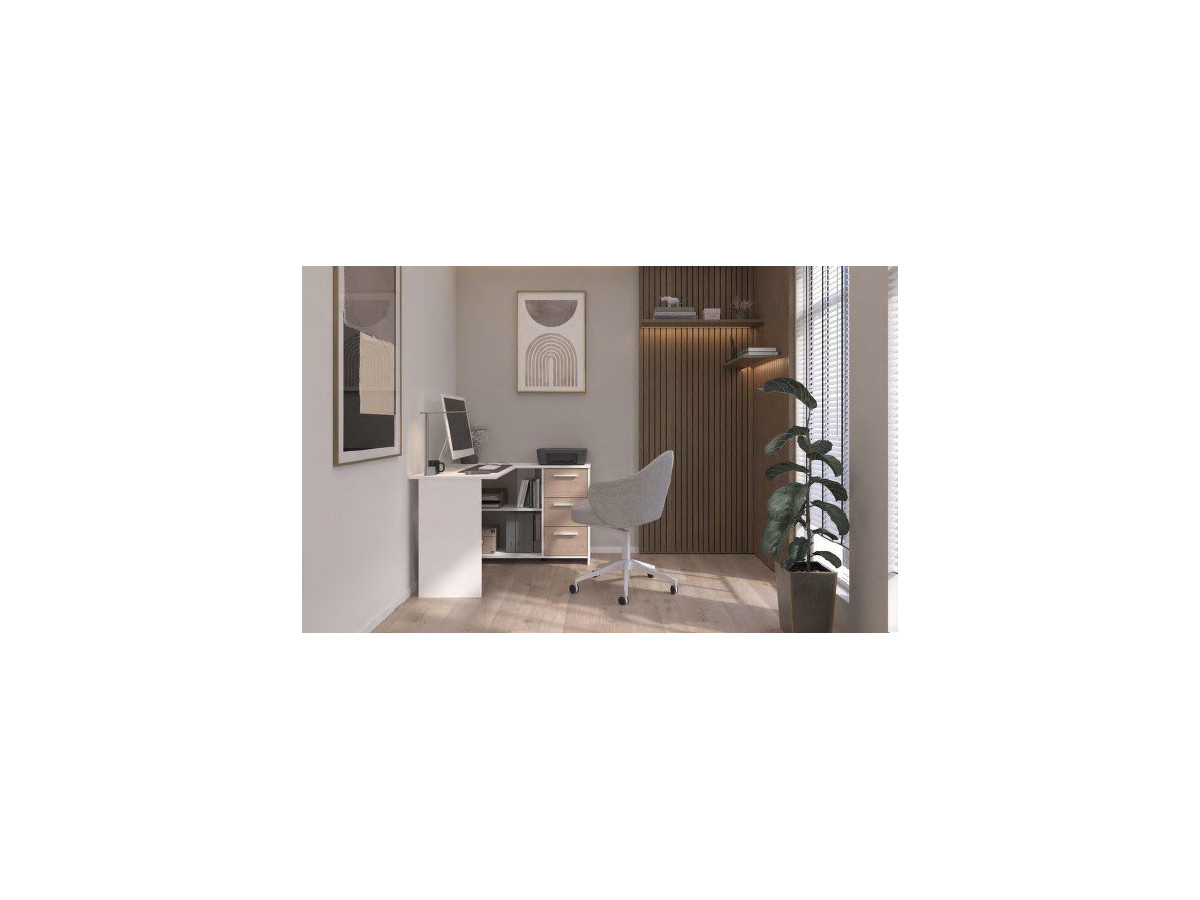 INFINITY - Bureau d'angle 3 tiroirs 2 niches