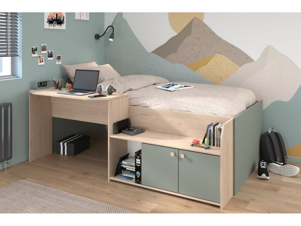 JADE - Lit combi pour couchage 90 cm avec bureau et rangement
