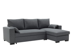 MARGAUX - Canapé d’angle convertible réversible avec méridienne coffre et coussins déco anthracite