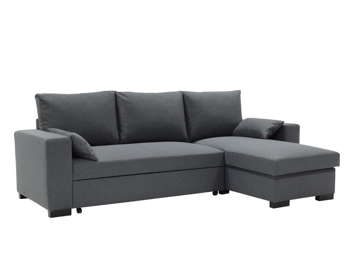 MARGAUX - Canapé d’angle convertible réversible avec méridienne coffre et coussins déco anthracite