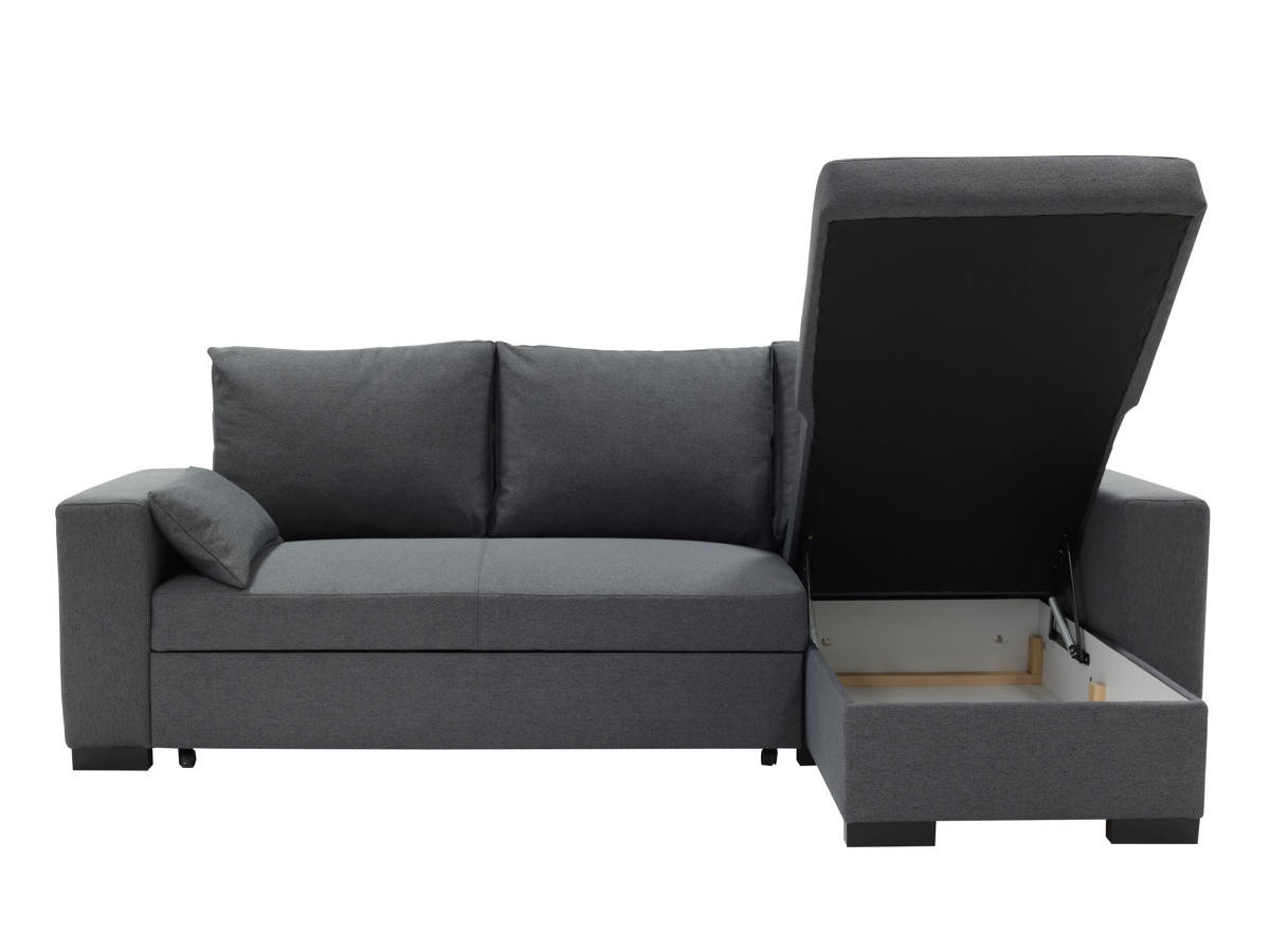 MARGAUX - Canapé d’angle convertible réversible avec méridienne coffre et coussins déco anthracite