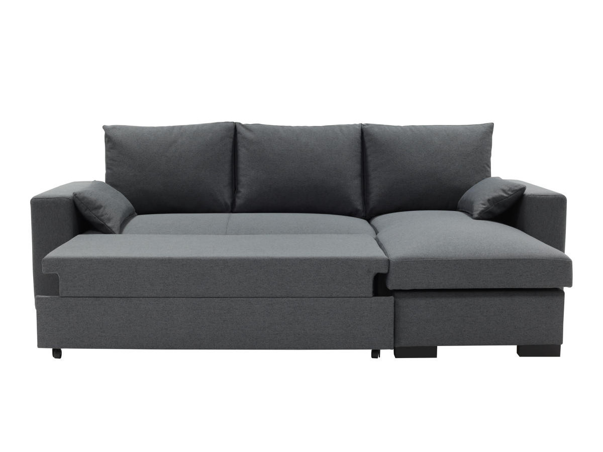 MARGAUX - Canapé d’angle convertible réversible avec méridienne coffre et coussins déco anthracite