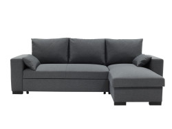 MARGAUX - Canapé d’angle convertible réversible avec méridienne coffre et coussins déco anthracite