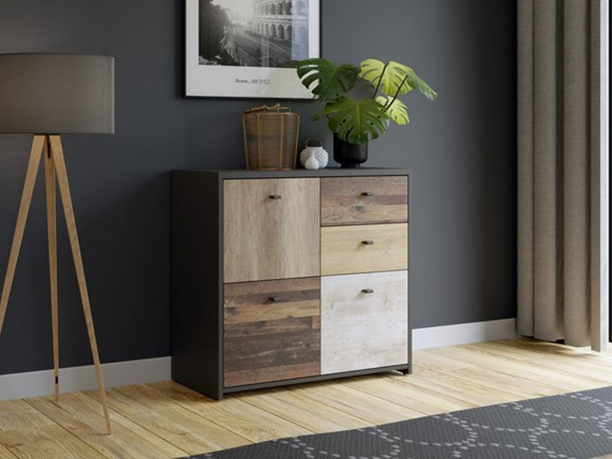 SANNE - Meuble d'appoint 3 portes 2 tiroirs 