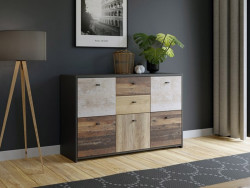 SANNE - Meuble d'appoint 5 portes 2 tiroirs