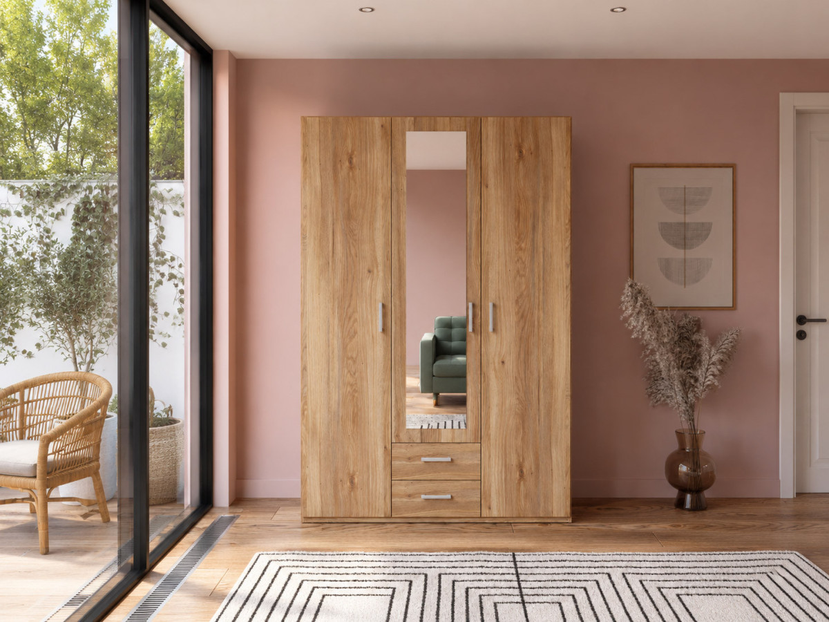 ECONOBOX 2 - Armoire 3 portes 1 miroir 2 tiroirs 