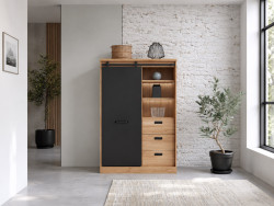 KASZIMIRO - Bahut haut 1 porte coulissante 3 tiroirs 3 niches