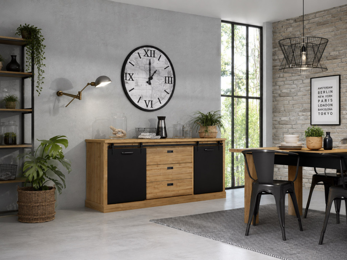 KASZIMIRO - Buffet 2 portes coulissantes 3 tiroirs