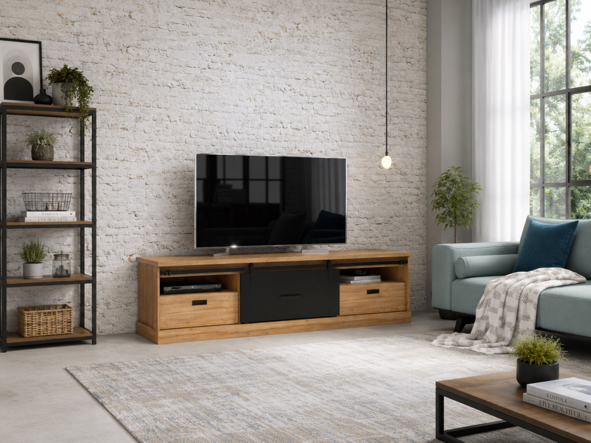 KASZIMIRO - Meuble TV-Hifi 1 porte coulissante 2 tiroirs 2 niches 