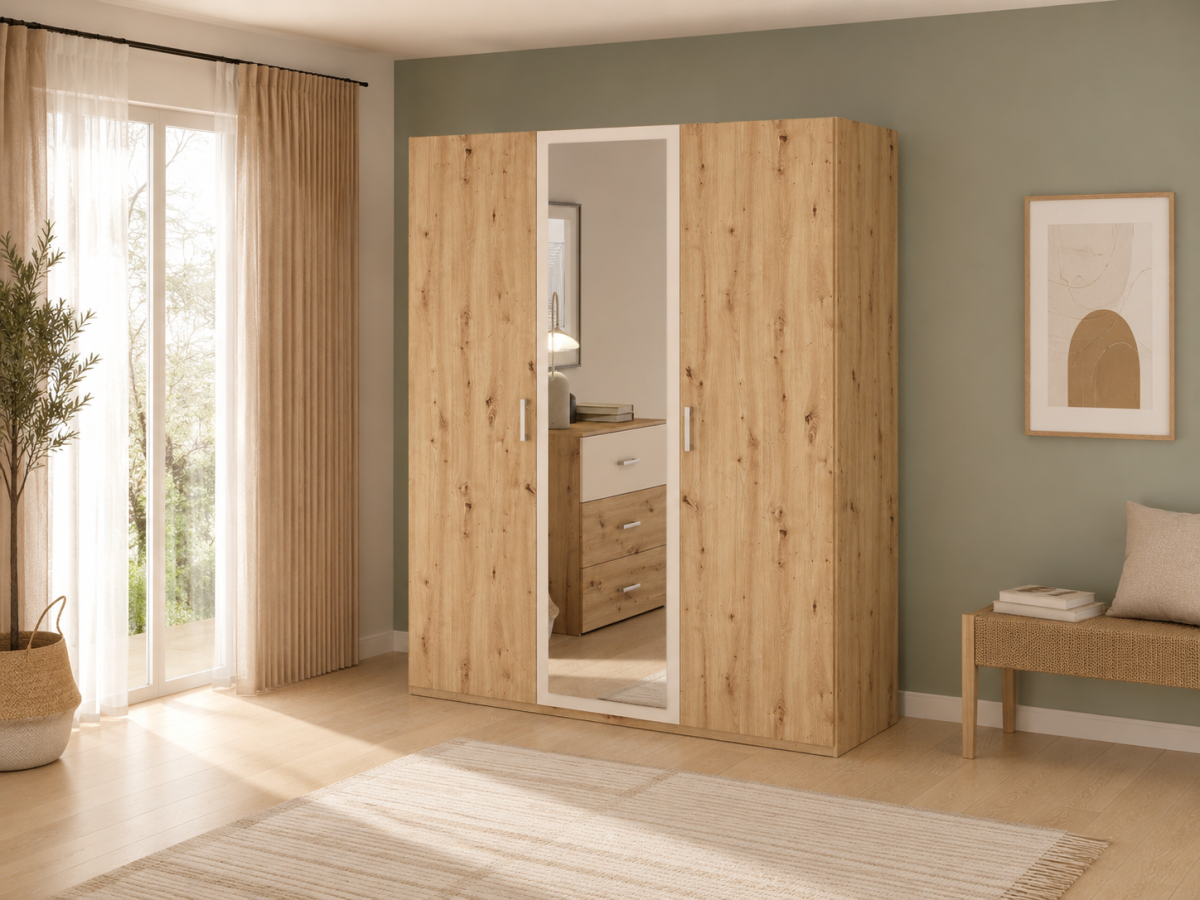 TANAIA - Armoire 3 portes ouvrantes 1 miroir 