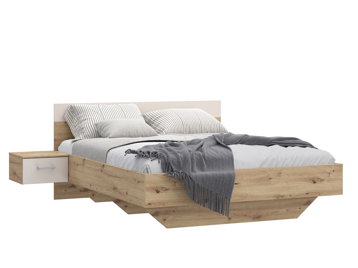 TANAIA - Lit pour couchage 160x200 + 2 chevets suspendus