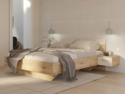 TANAIA - Lit pour couchage 160x200 + 2 chevets suspendus