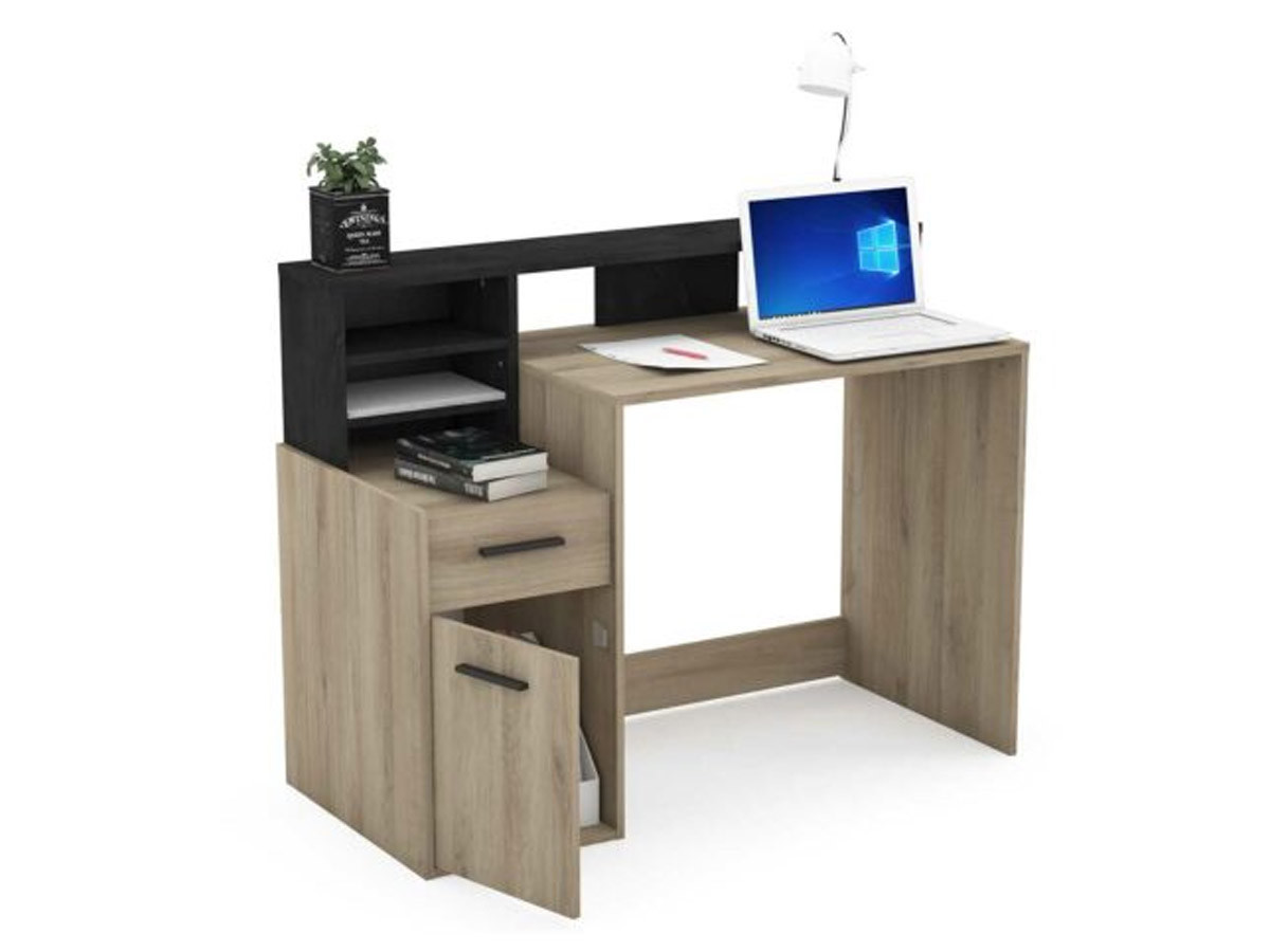 DELPHI - Bureau droit avec petit surmeuble 1 porte 1 tiroir 