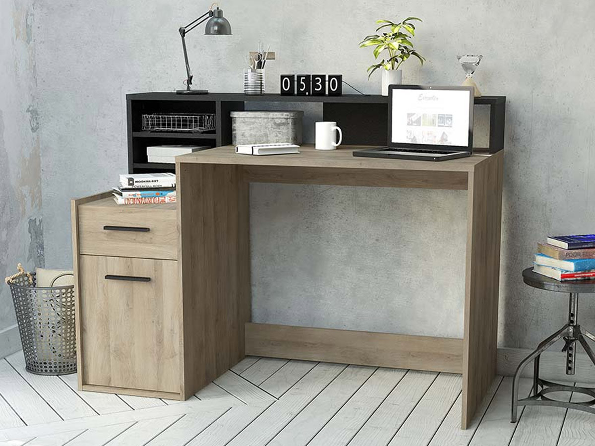 DELPHI - Bureau droit avec petit surmeuble 1 porte 1 tiroir 
