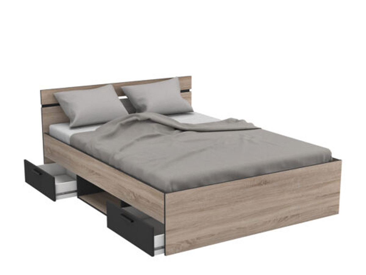 MICHIGAN - Lit pour couchage 140x190 2 tiroirs 1 niche 
