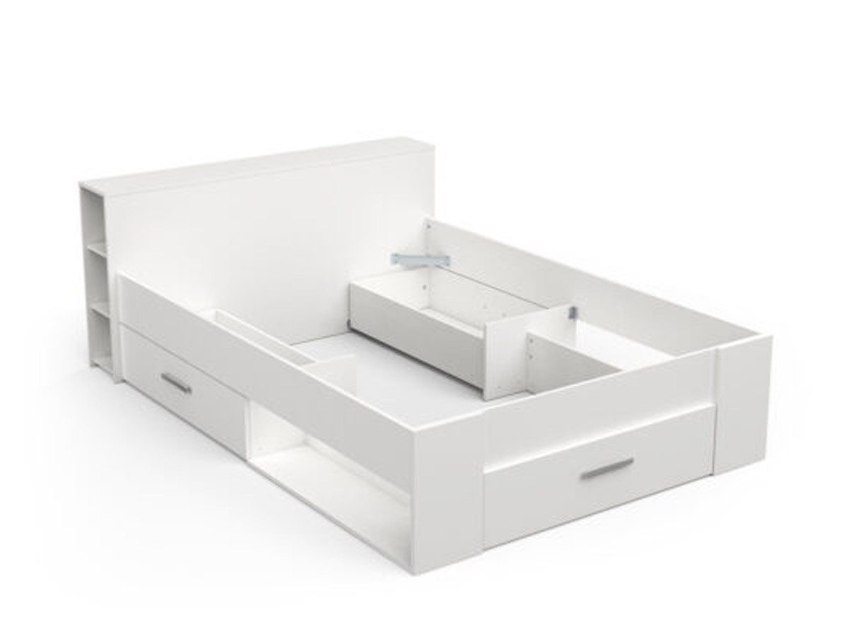 POCKET - Lit pour couchage 140x190 avec tête de lit rangement