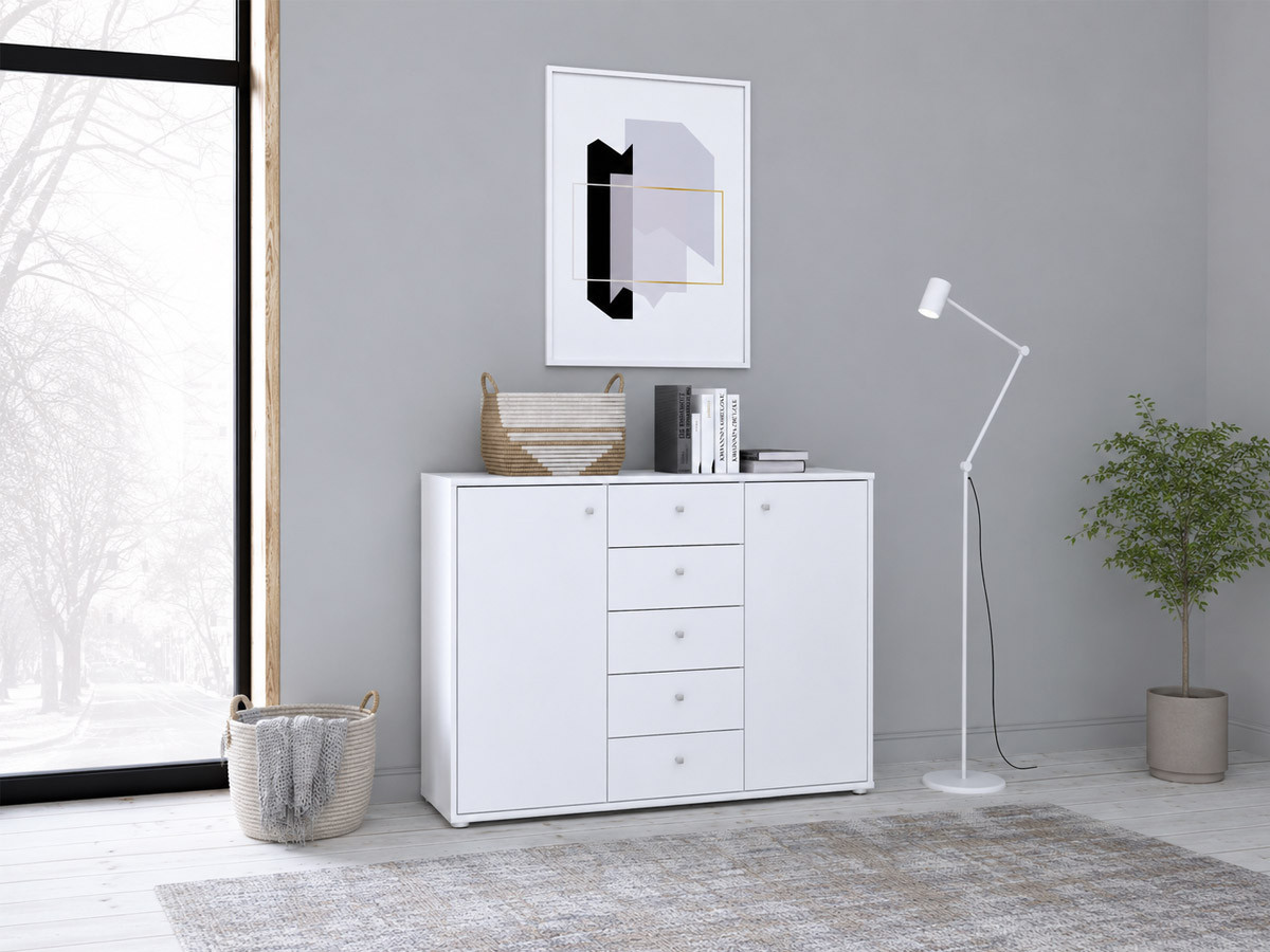 TEMPRA - Meuble d'appoint 2 portes 5 tiroirs 