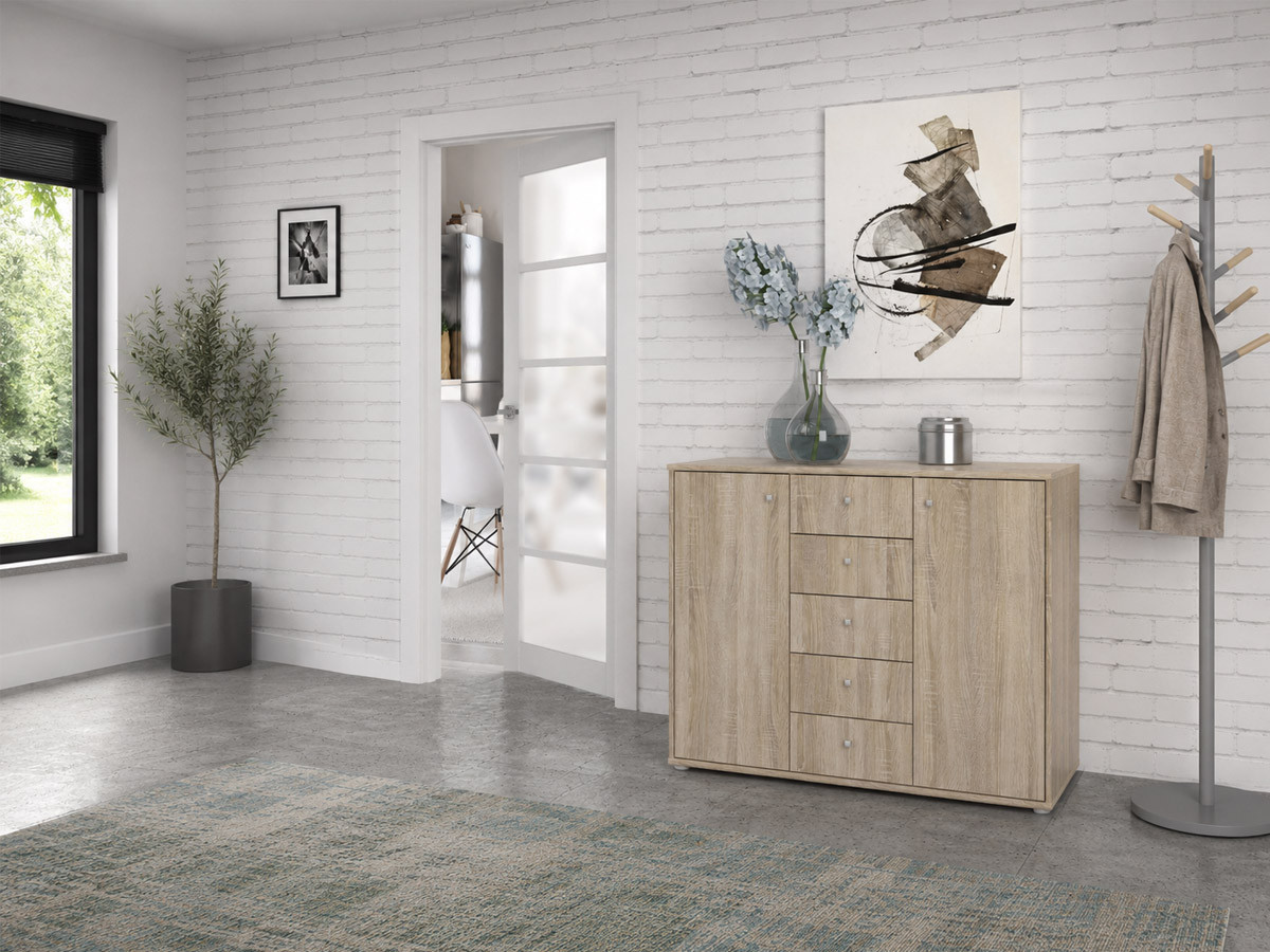 TEMPRA - Meuble d'appoint 2 portes 5 tiroirs 